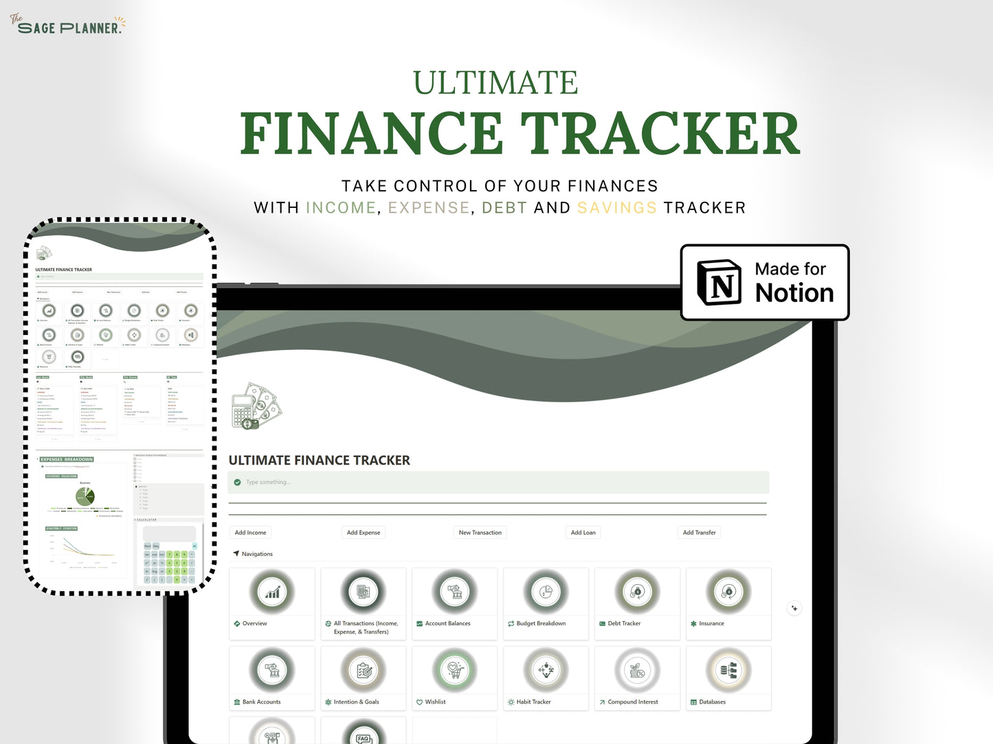 Ultimate Finance Tracker Notion Template | Income, Expense, Debt & Savings Tracker