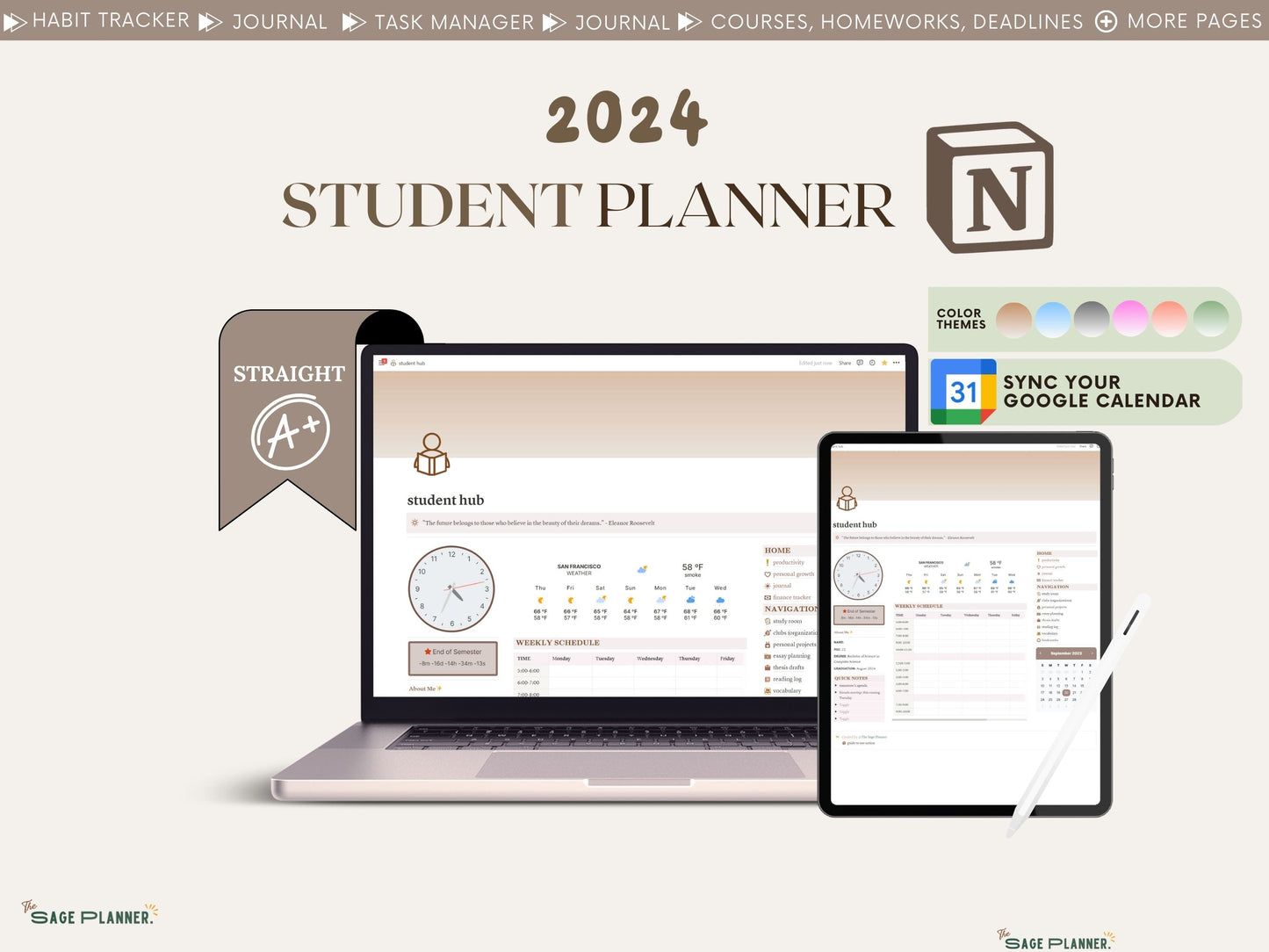 Student Planner for Academic Achievers Notion Template with Homework Planner